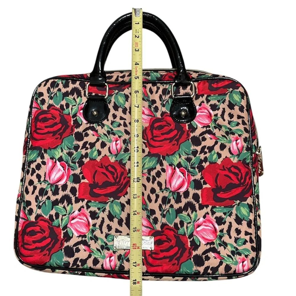 Betsey Johnson Red and Black Laptop Bag with Bold Roses Design No Strap